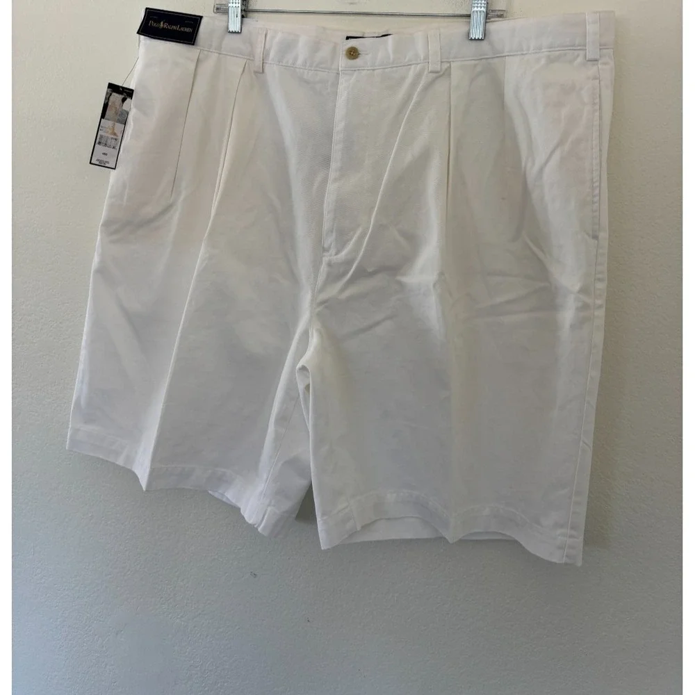 Polo Ralph Lauren Big Tyler Short 46 White Pleat Preppy Ivy Dadcore Resort *READ